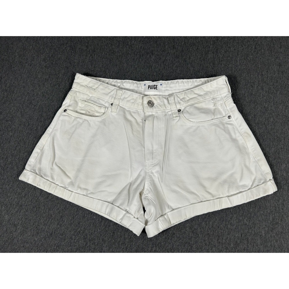 PAIGE‎ Dylan Short Women's 26 White Distressed Denim Mid Rise Cuffed Shorts